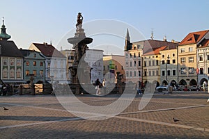 Samson fountain on Square of PÃâ¢emysl Otakar II. in ÃÅeskÃÂ© BudÃâºjovice